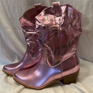 Pink Cowgirl Boots, Size 9 Metallic, Heeled, mid calf Length, Costume/Party, NEW
